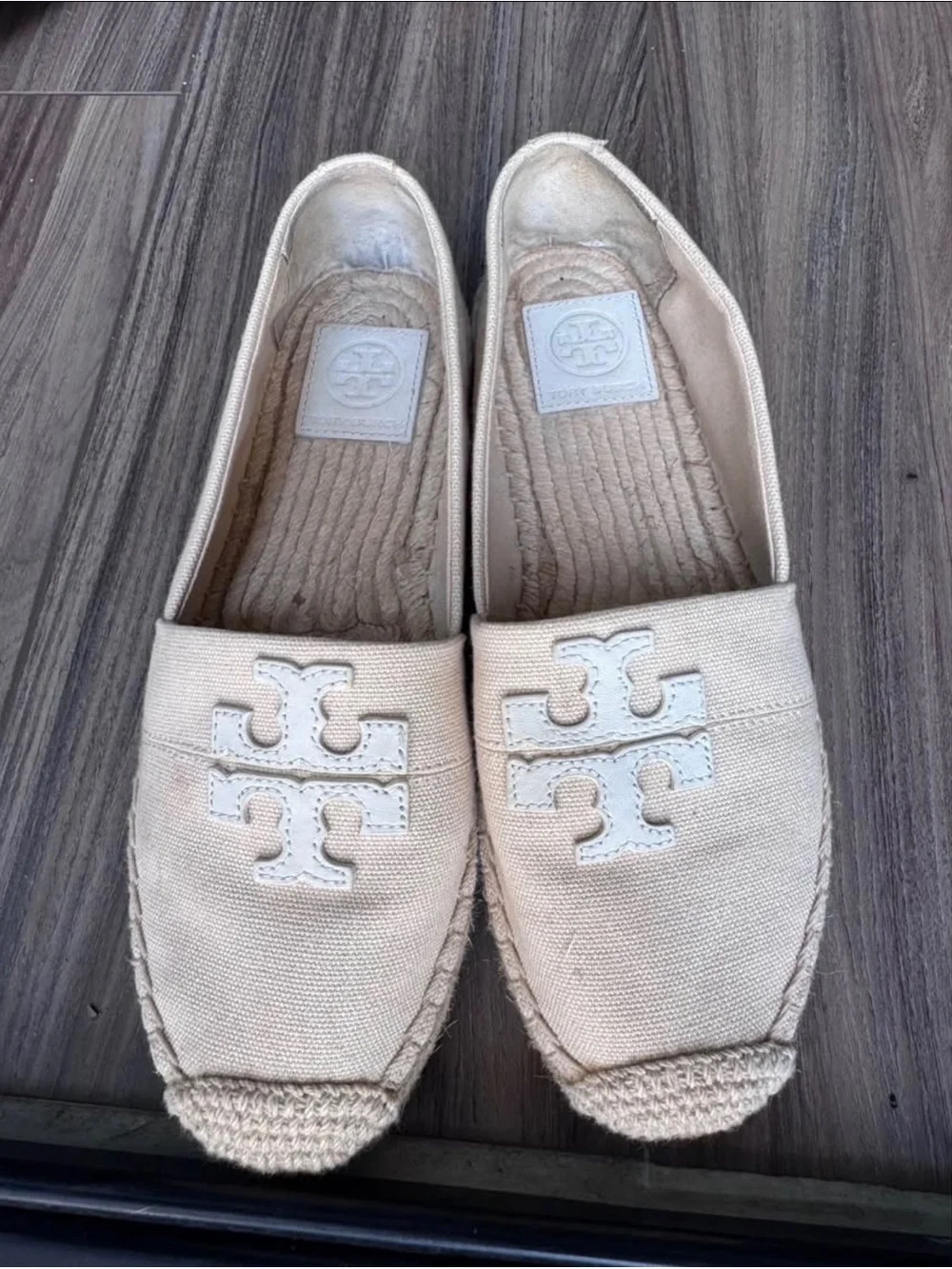 Tory Burch Natural Canvas Espadrille Flats with Logo